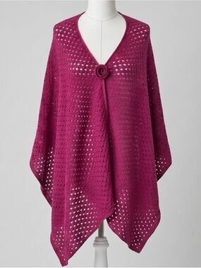 Vintage Poncho Shawl Open Knit Magenta One Size USA Y2K Lagenlook Layering Boho